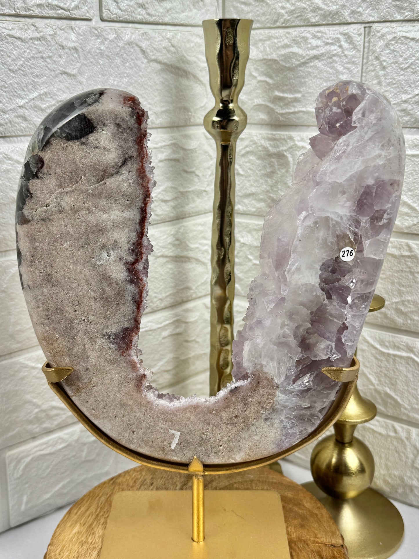 Amazing statement purple/red amethyst portal on gold stand from Brazil