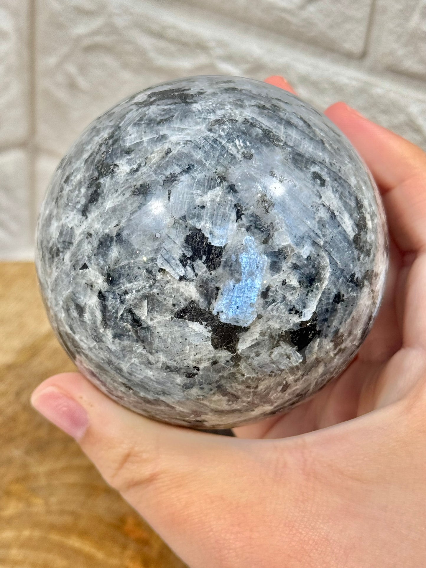1 stunning blue flash larvikite sphere