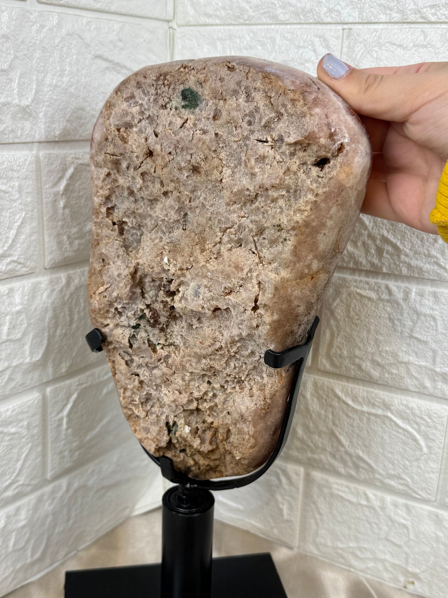 Incredible XL statement pink amethyst on spinny stand from Brazil