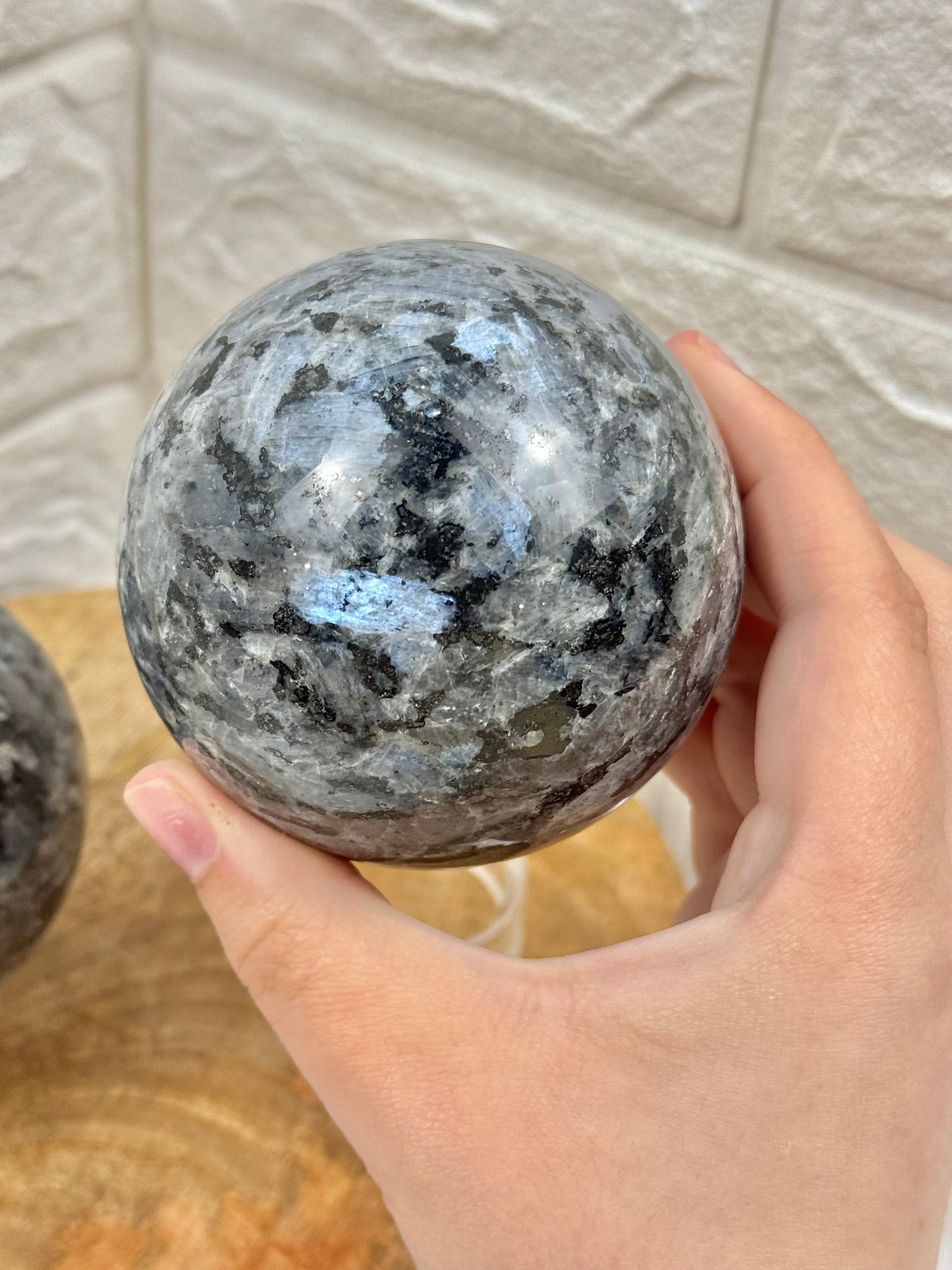 1 stunning blue flash larvikite sphere