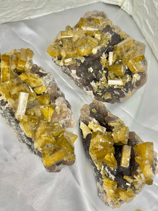 You pick! Incredible yellow barite on purple fluorite from China