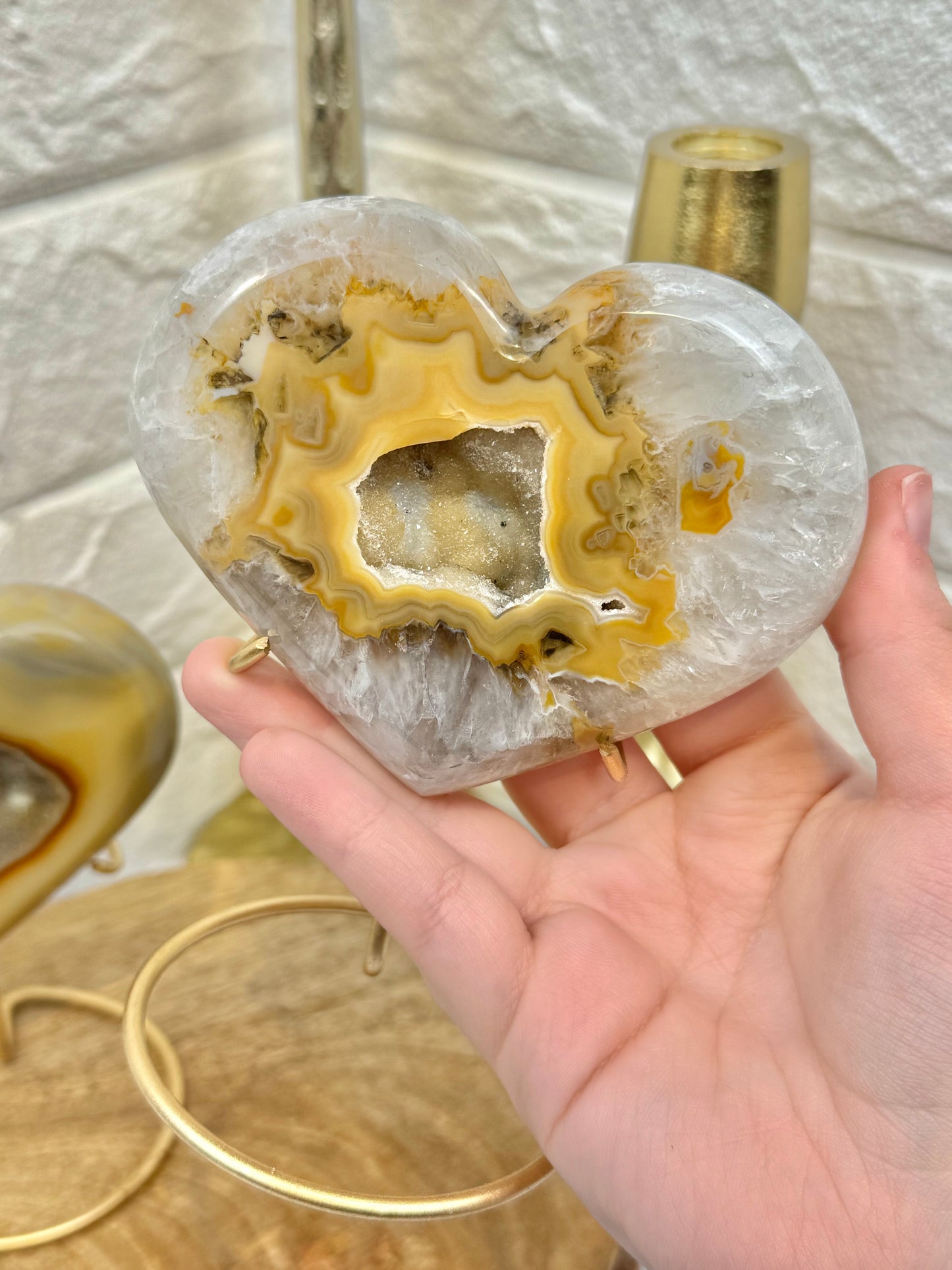 You pick! Stunning druzy agate hearts on stands from Brazil