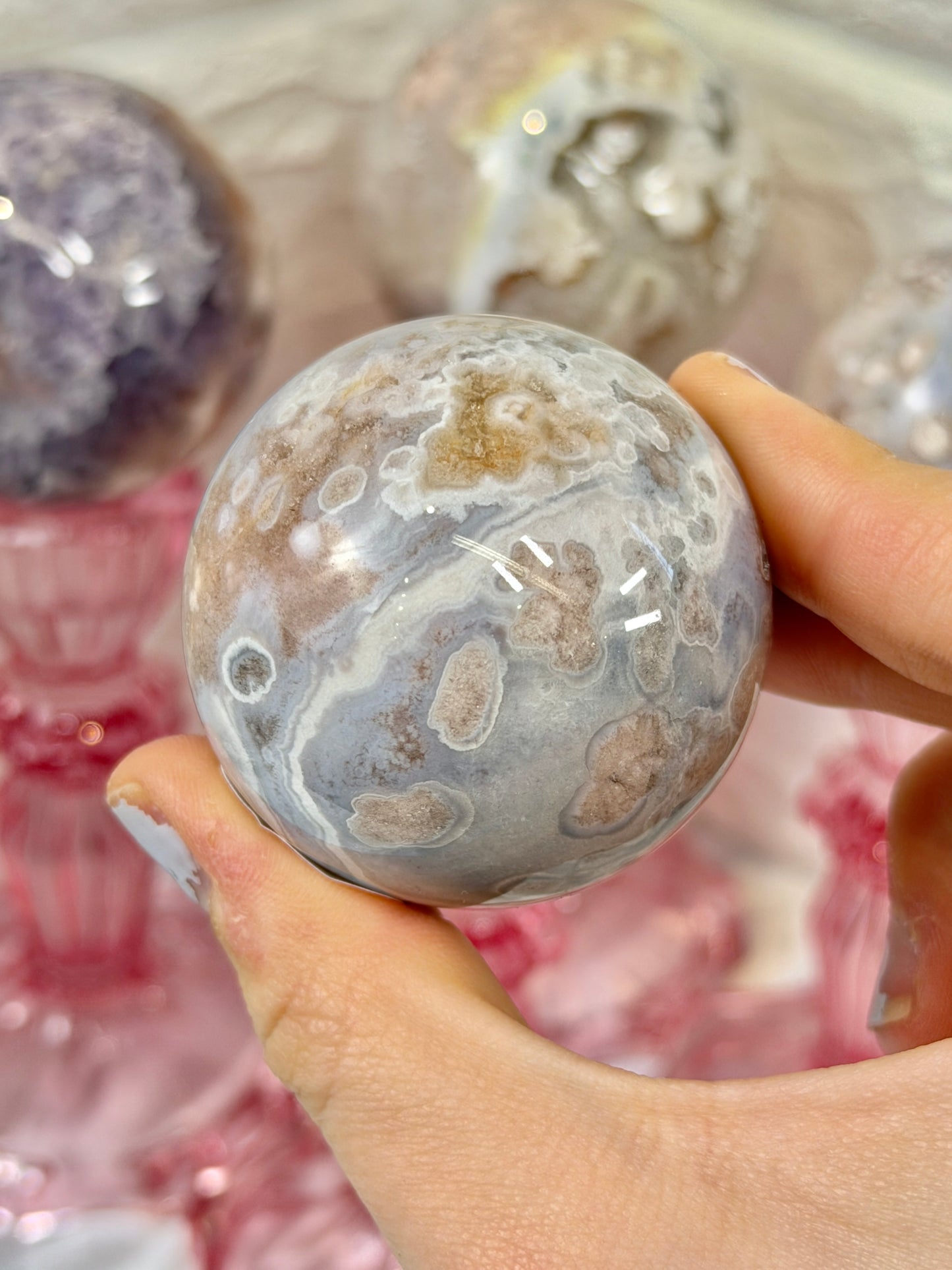 You pick! Stunning pink amethyst x flower agate spheres