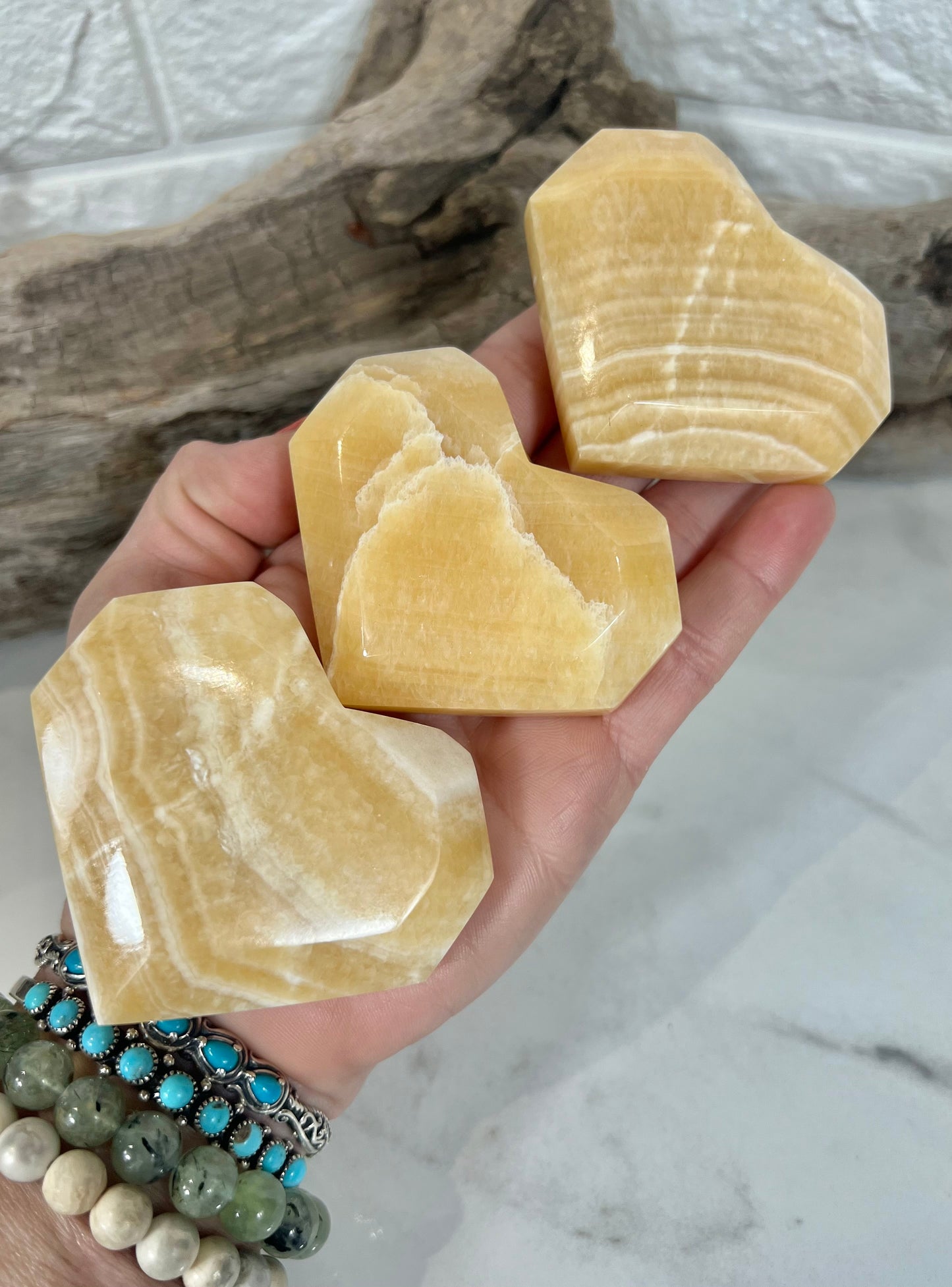 1 orange calcite faceted heart