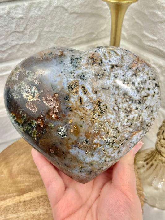 XL orbicular sea jasper heart from Madagascar