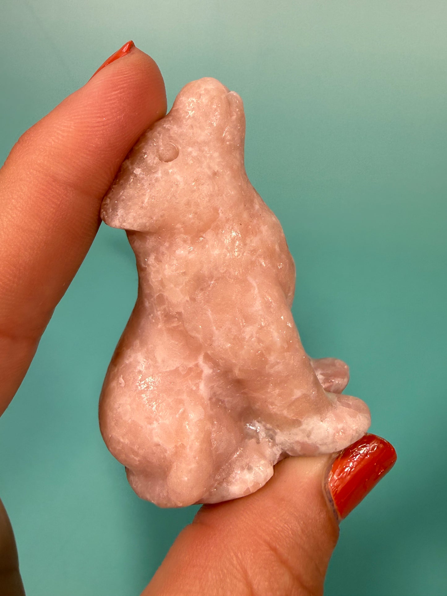 1 pink opal wolf carving
