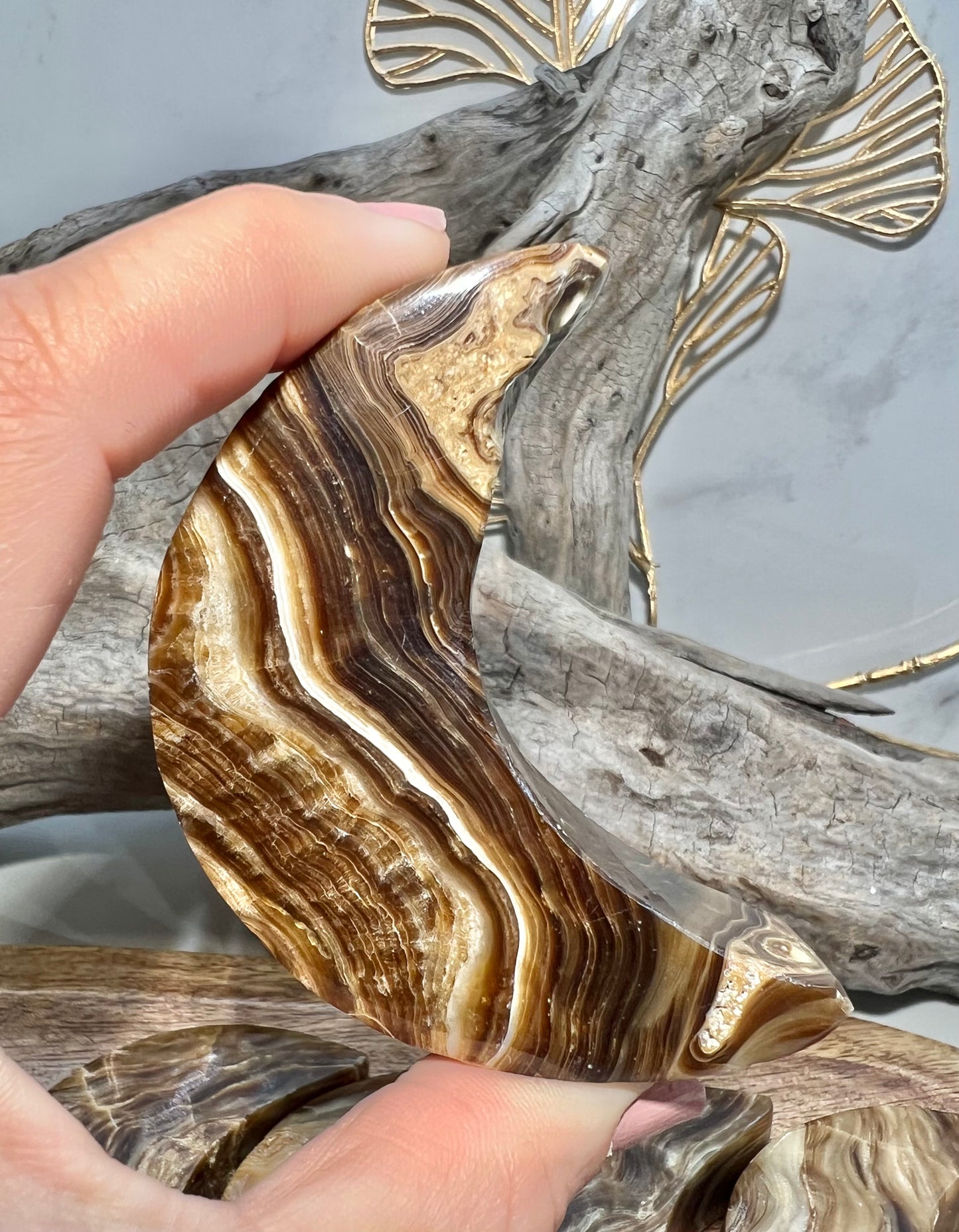 1 stunning chocolate calcite moon from Pakistan