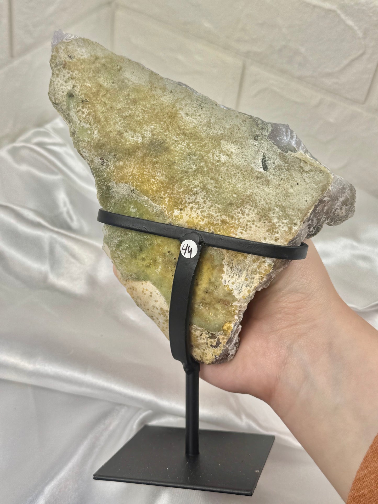 Stunning green amethyst crust on stand from Brazil