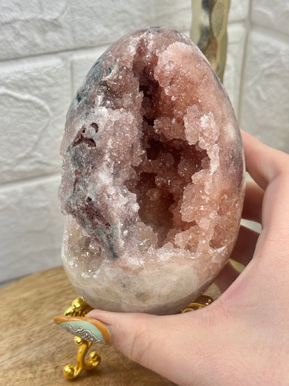 Large druzy pink amethyst egg from Brazil