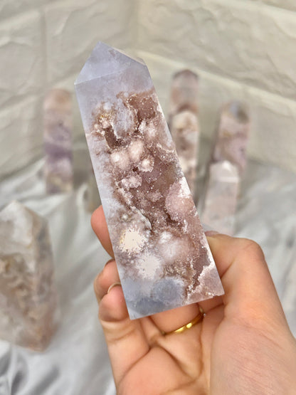 You pick! High grade pink amethyst x flower agate towers from Brazil