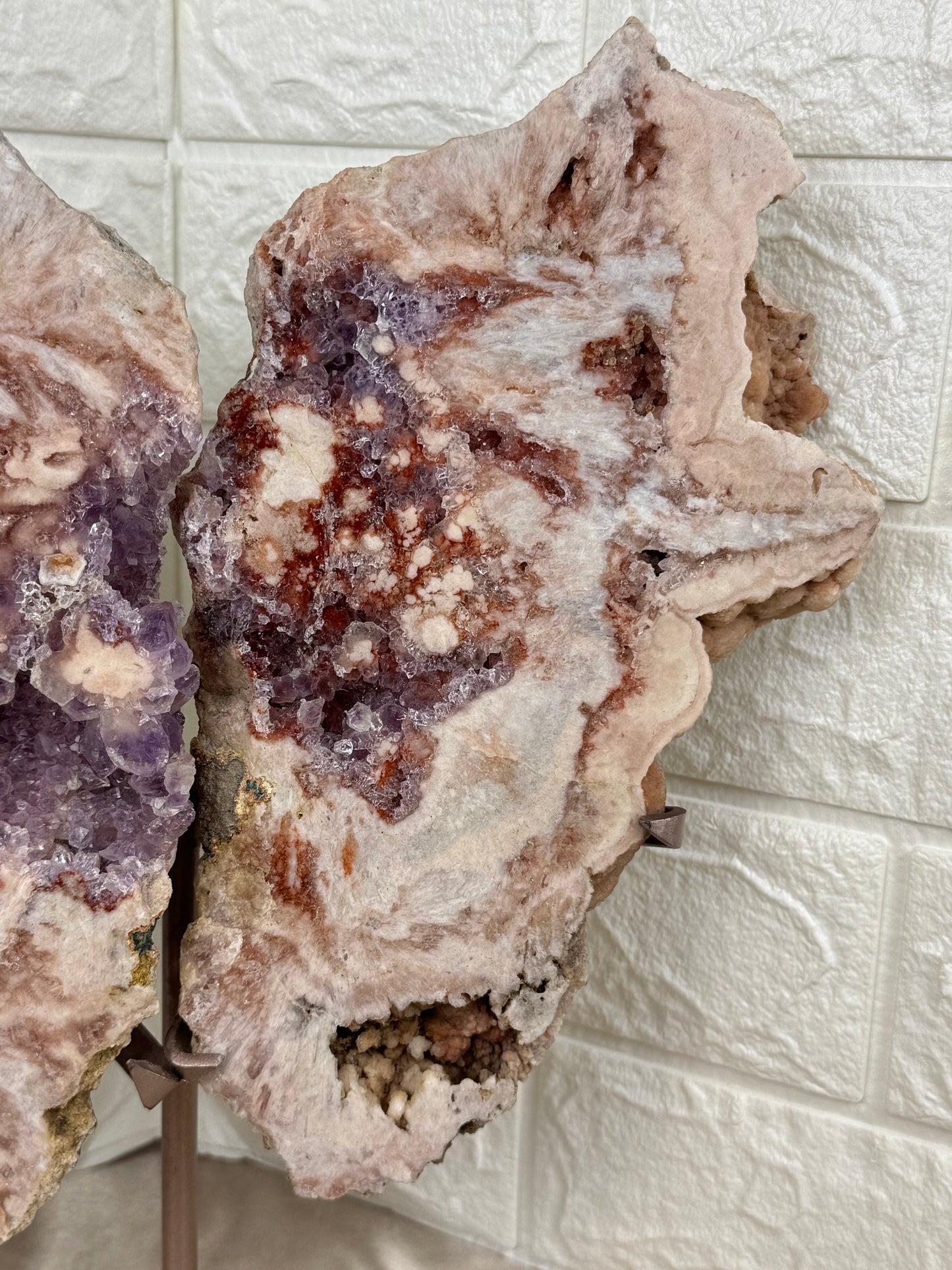 Insane statement pink amethyst wings on rose gold stand from Brazil