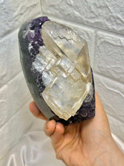 Insane deep purple juicy Uruguay amethyst with calcite B