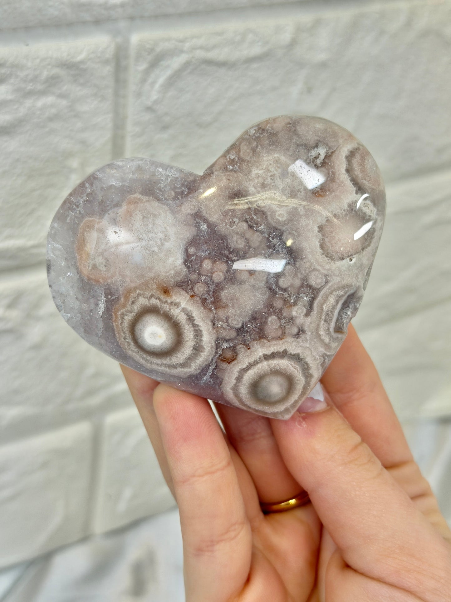 You pick! Pink amethyst flower agate heart on stand