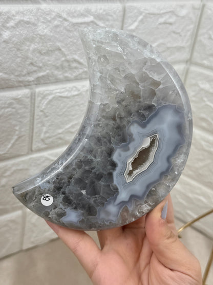 Gorgeous druzy agate moon on stand from Brazil