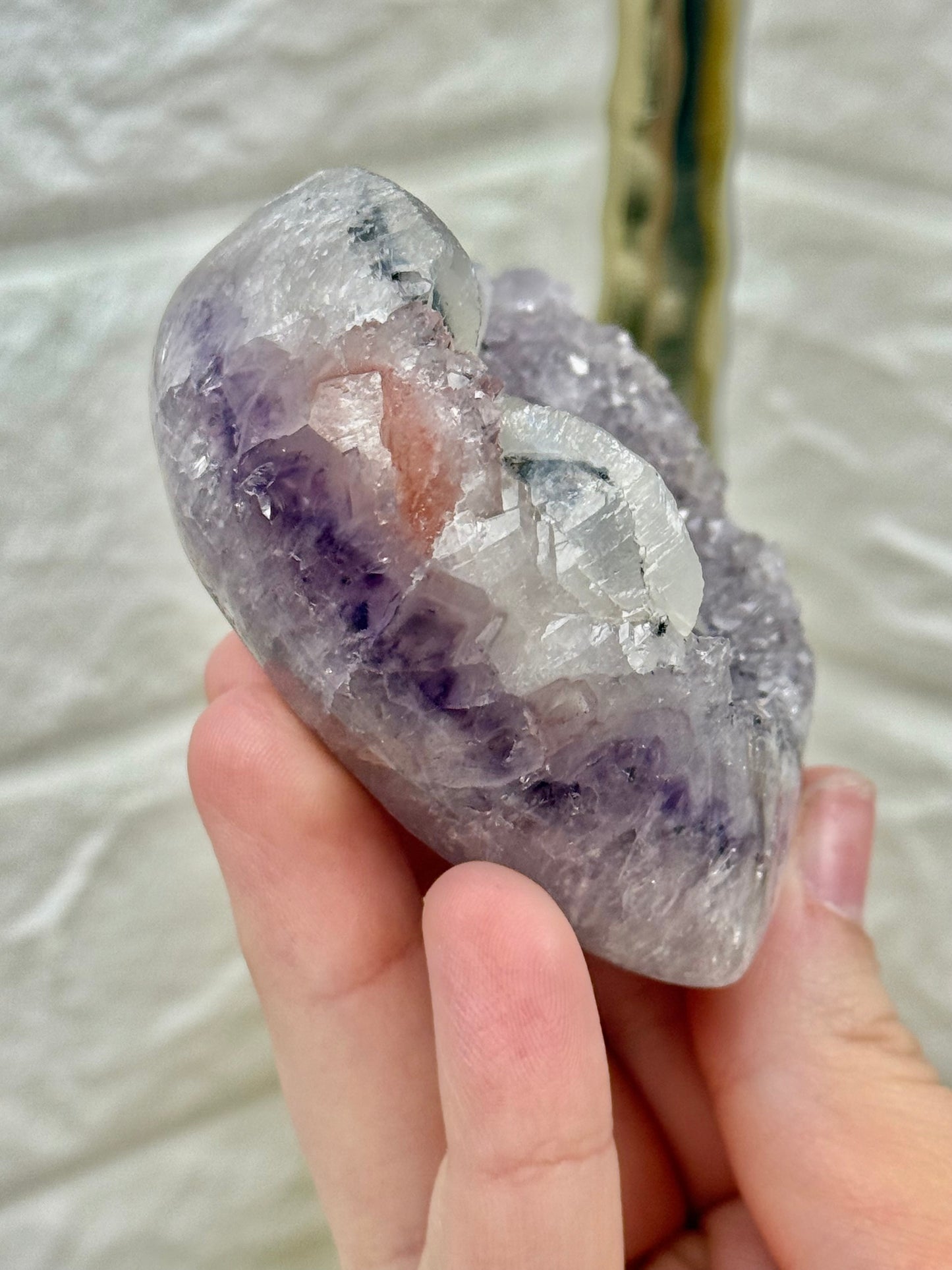 Incredible purple amethyst heart with calcite and hematite from Brazil