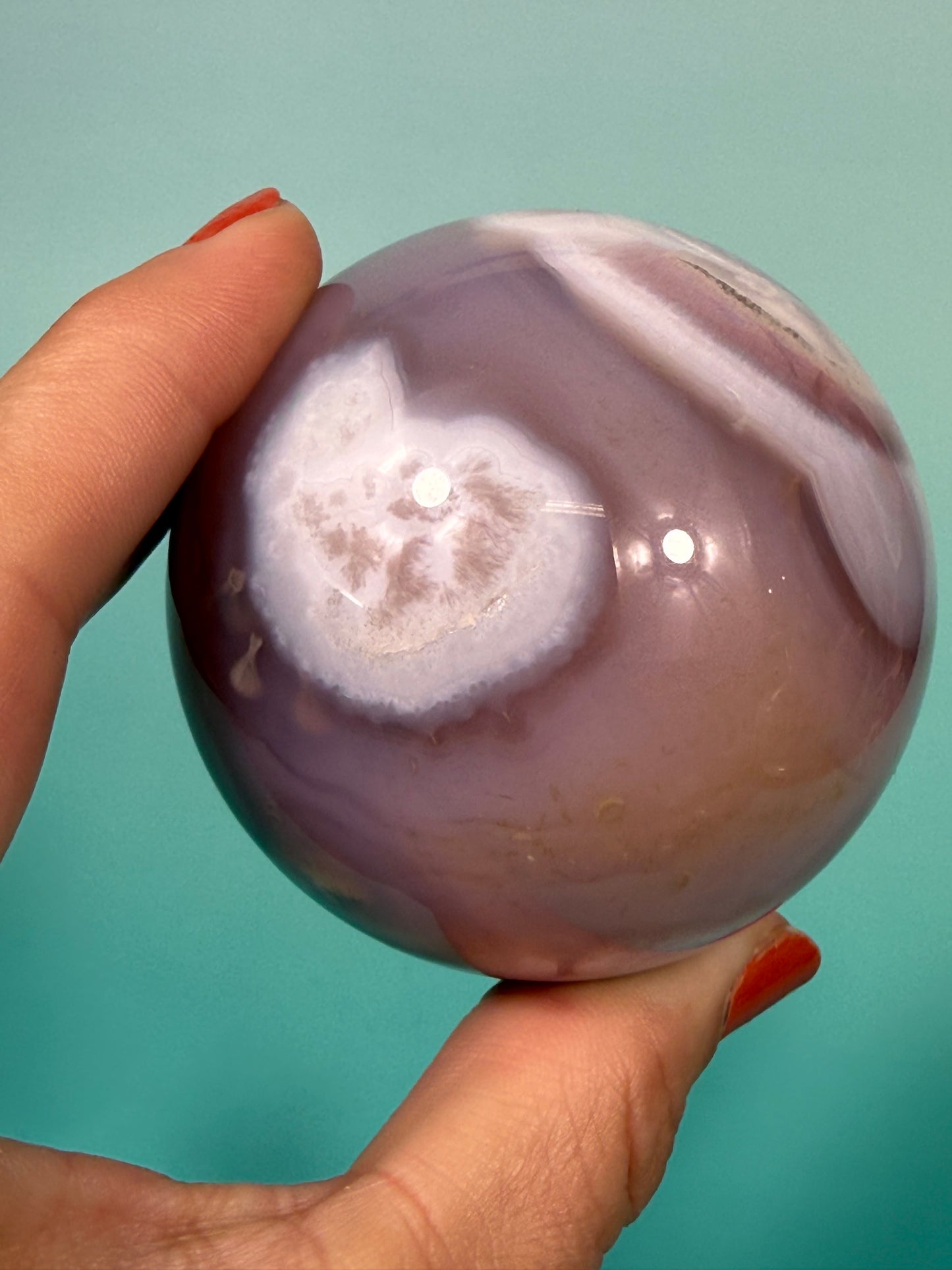 Stunning pink jelly agate sphere U (heated color)