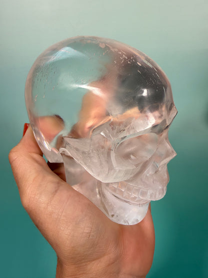 Amazing satin spar skull carving X