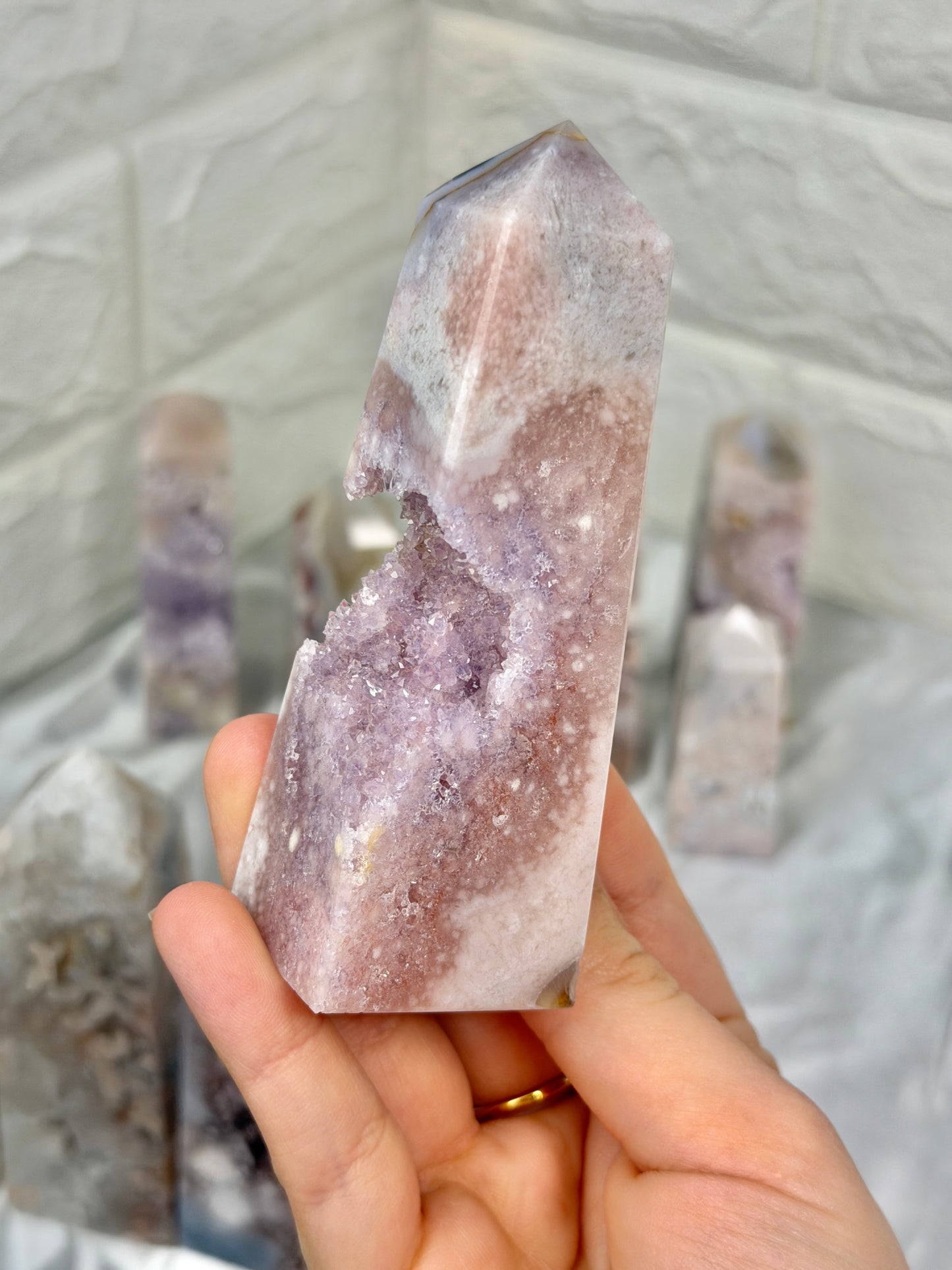 You pick! High grade pink amethyst x flower agate towers from Brazil