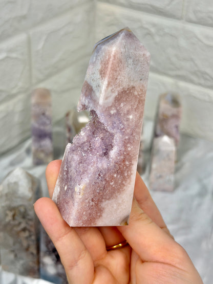 You pick! High grade pink amethyst x flower agate towers from Brazil