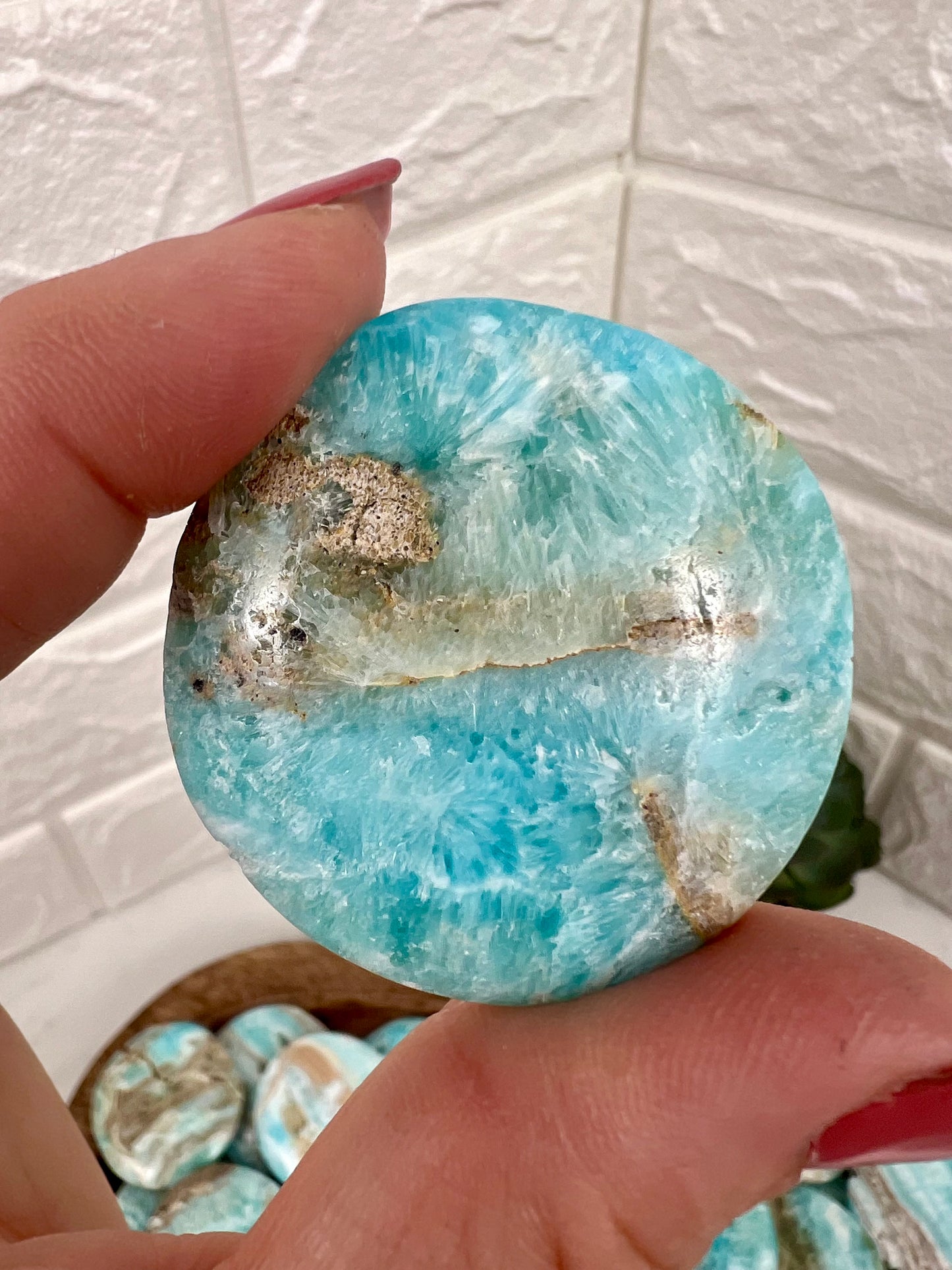 1 blue aragonite “cookie” flat stone