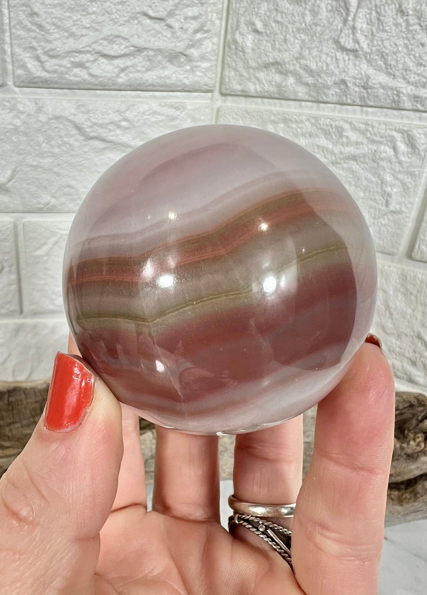 Beautiful banded pink calcite sphere C