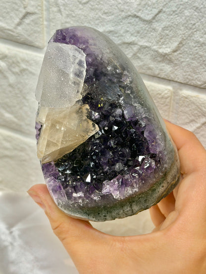 Beautiful deep purple Uruguay amethyst with calcite and goethite W