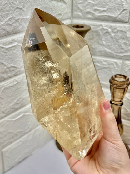 XL rainbow filled Insane collectors natural champagne Citrine tower from Brazil