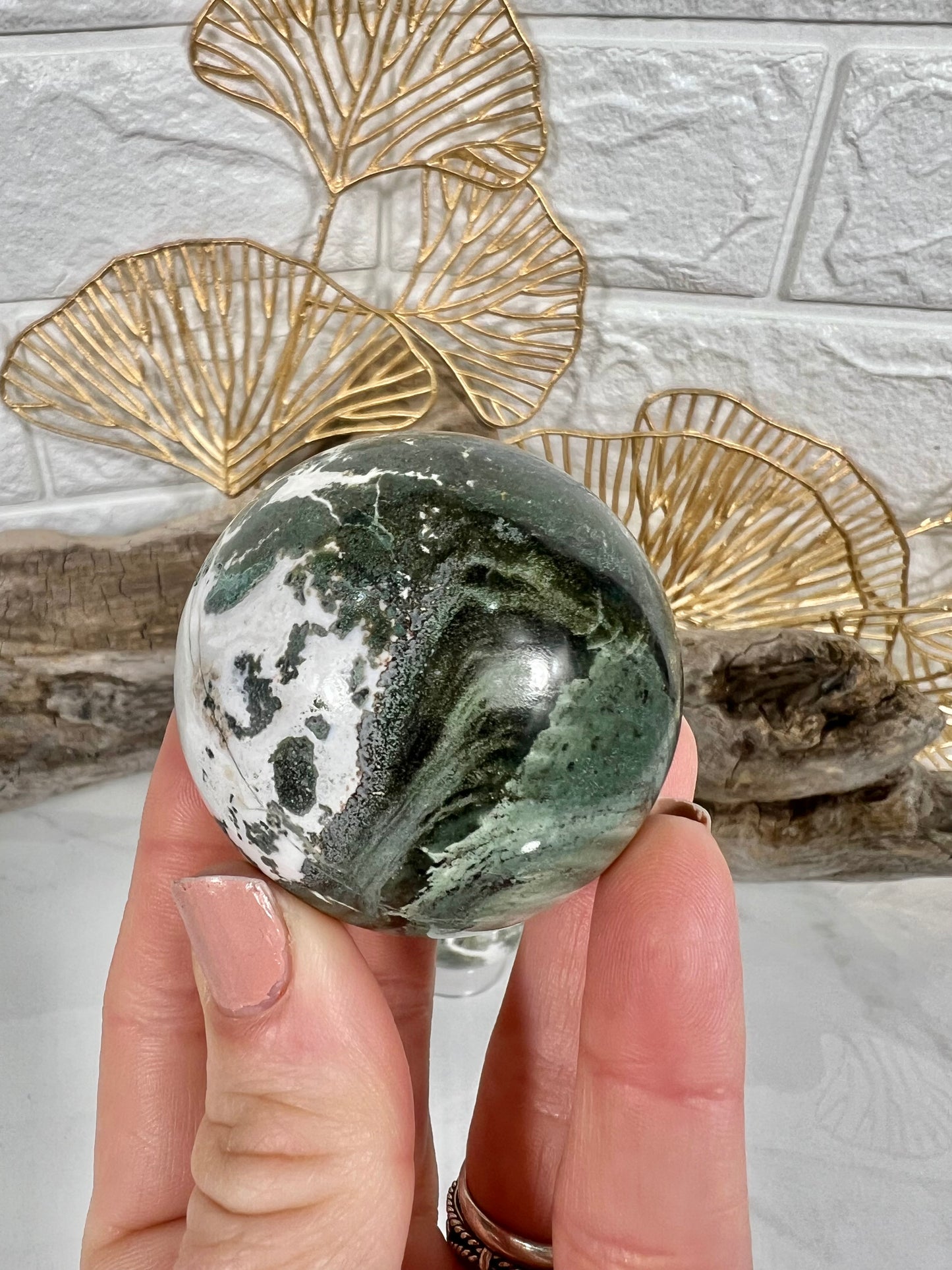 1 SM green zebra jasper sphere