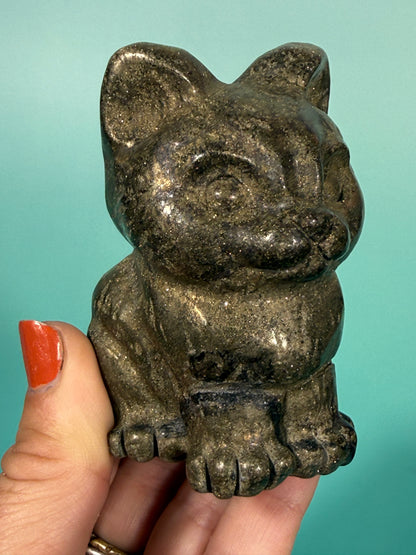 1 pyrite cat carving