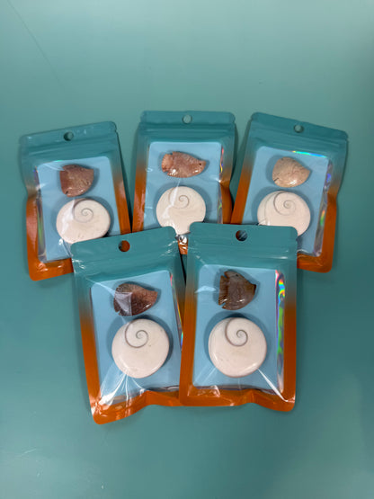 1 auramoon pack - shiva shell and fossilized coral fish carving
