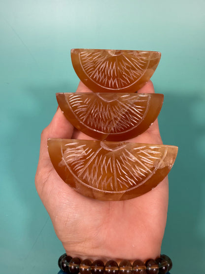 Honey calcite fruit slice