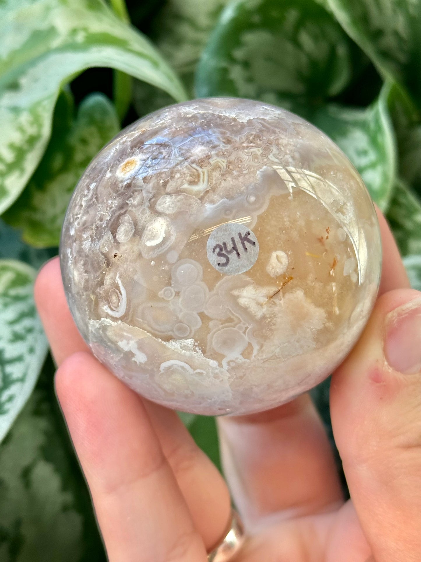 Beautiful pink amethyst and flower agate sphere K