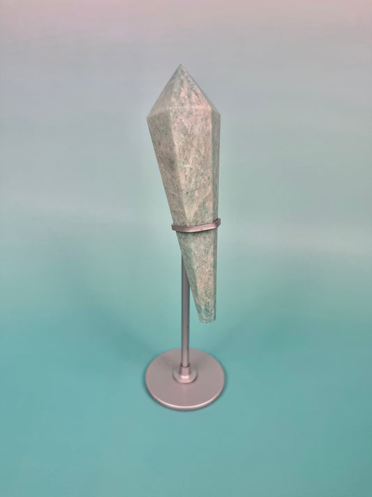 Amazonite point on silver stand
