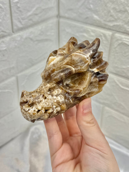 Chocolate calcite dragon head
