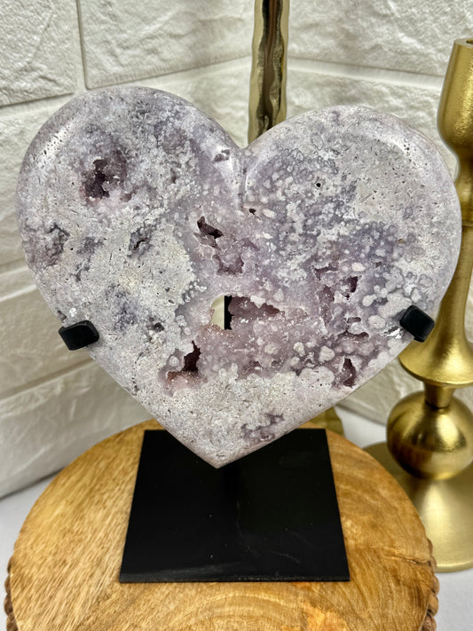 Druzy lavender amethyst heart on stand from Brazil