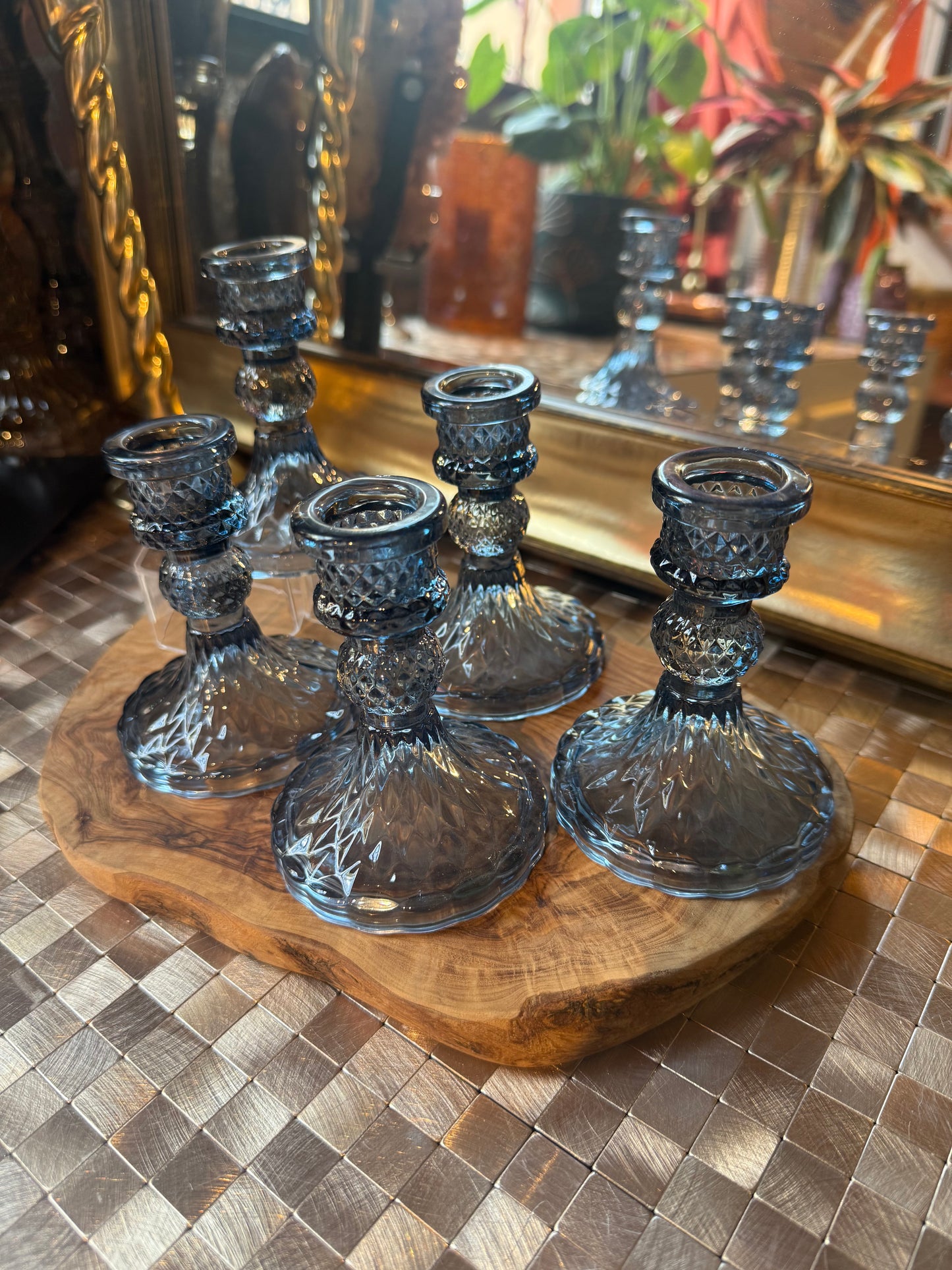 1 dark blue glass sphere/candle holder (sphere not included)