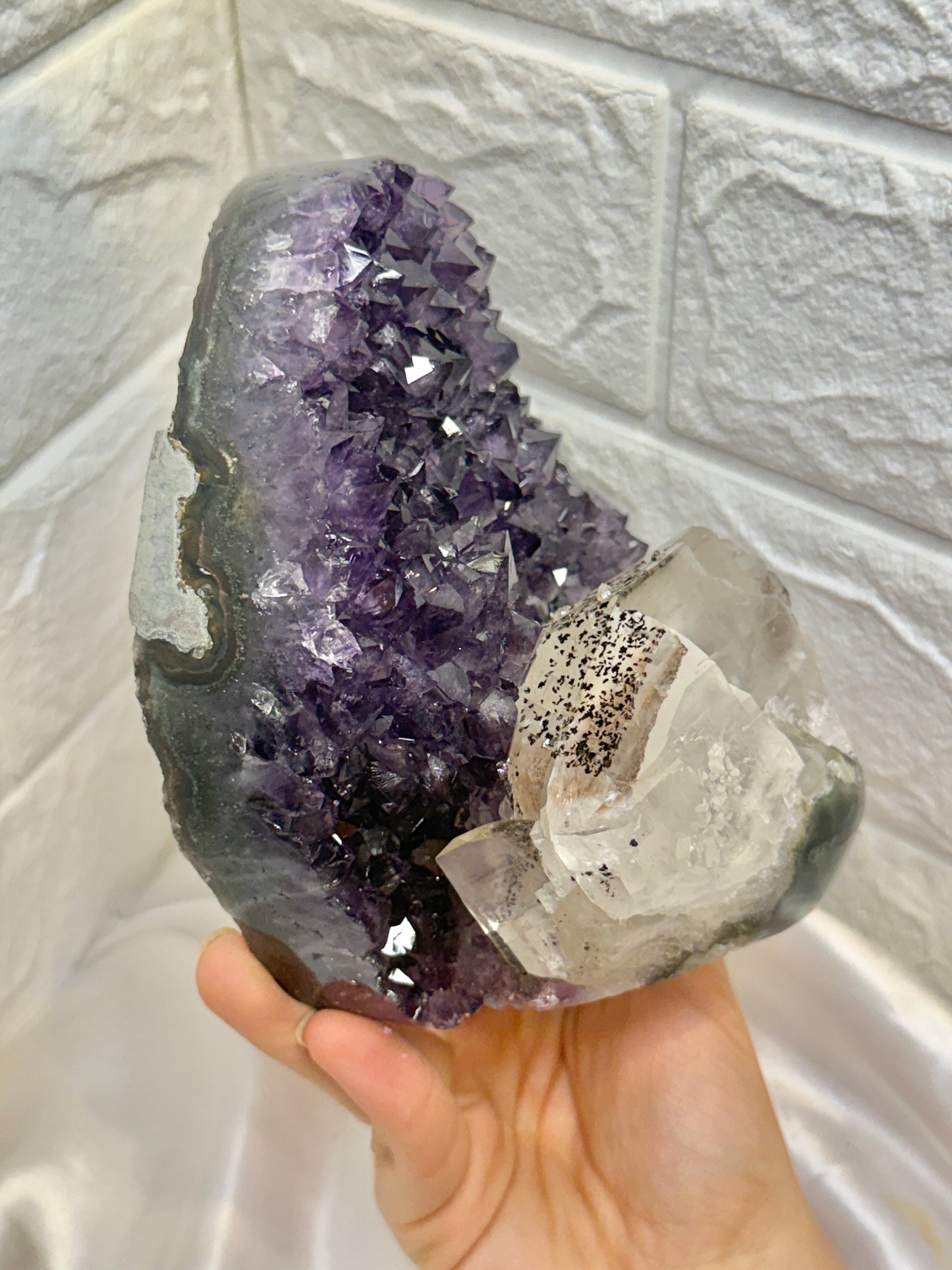 Absolutely stunning deep purple Uruguay amethyst with calcite and goethite D
