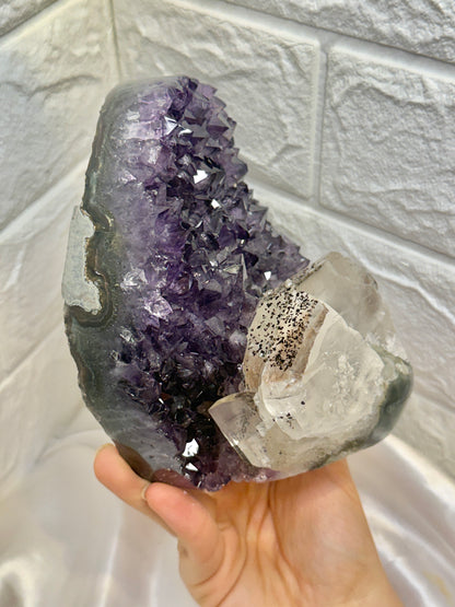 Absolutely stunning deep purple Uruguay amethyst with calcite and goethite D