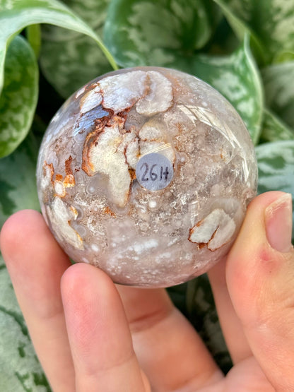 Pretty pink amethyst and flower agate sphere H