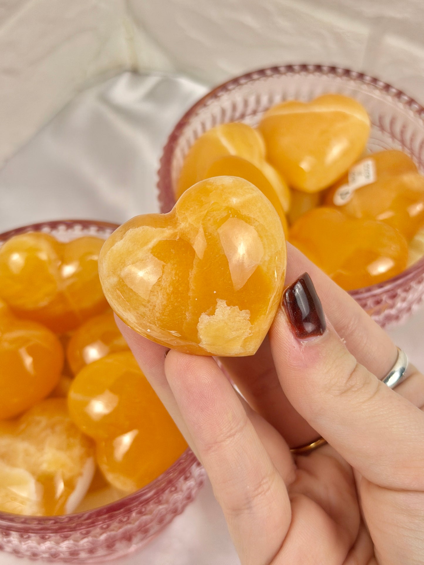 1 juicy orange calcite heart from Mexico