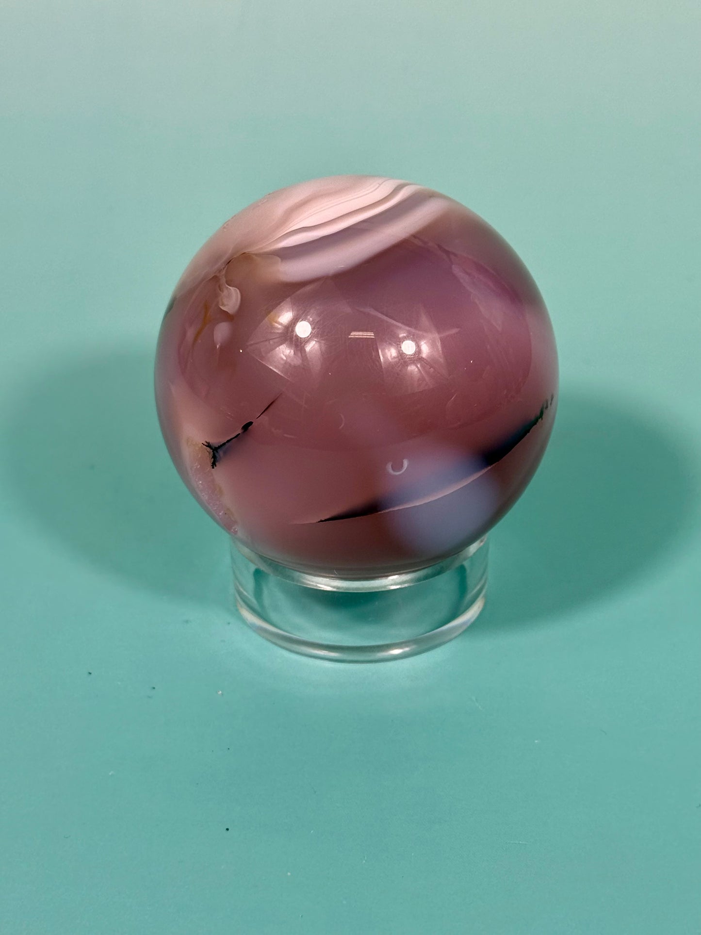 Insane pink jelly agate sphere U (heated color)