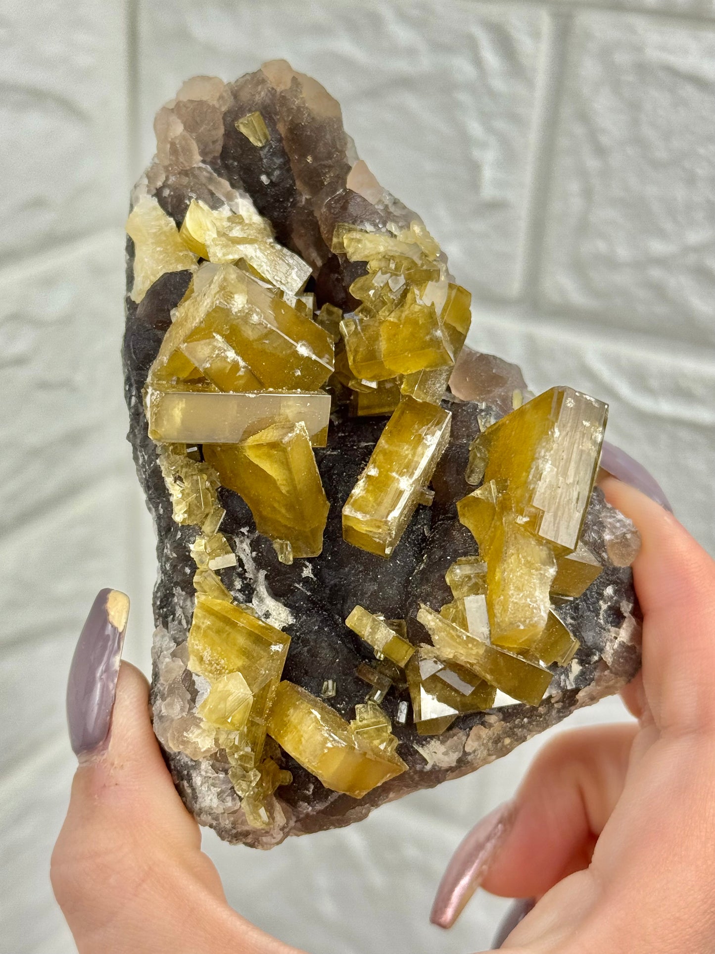 You pick! Incredible yellow barite on purple fluorite from China