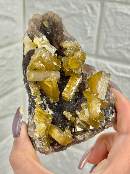 You pick! Incredible yellow barite on purple fluorite from China