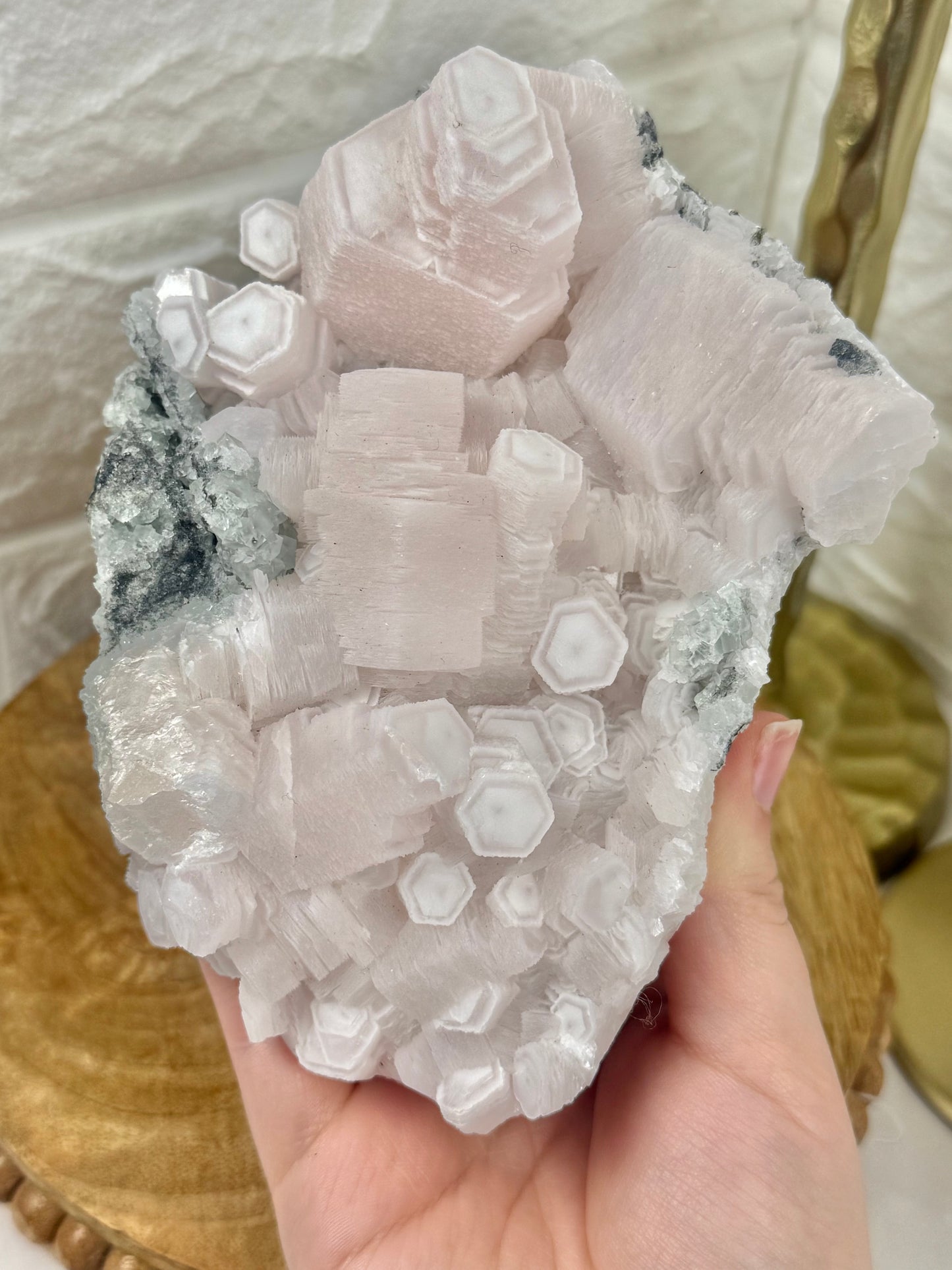 Insane AAA pink coin calcite with fluorite specimen from China (UV REACTIVE)