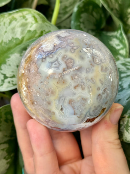 Beautiful pastel flower agate sphere with quartz F