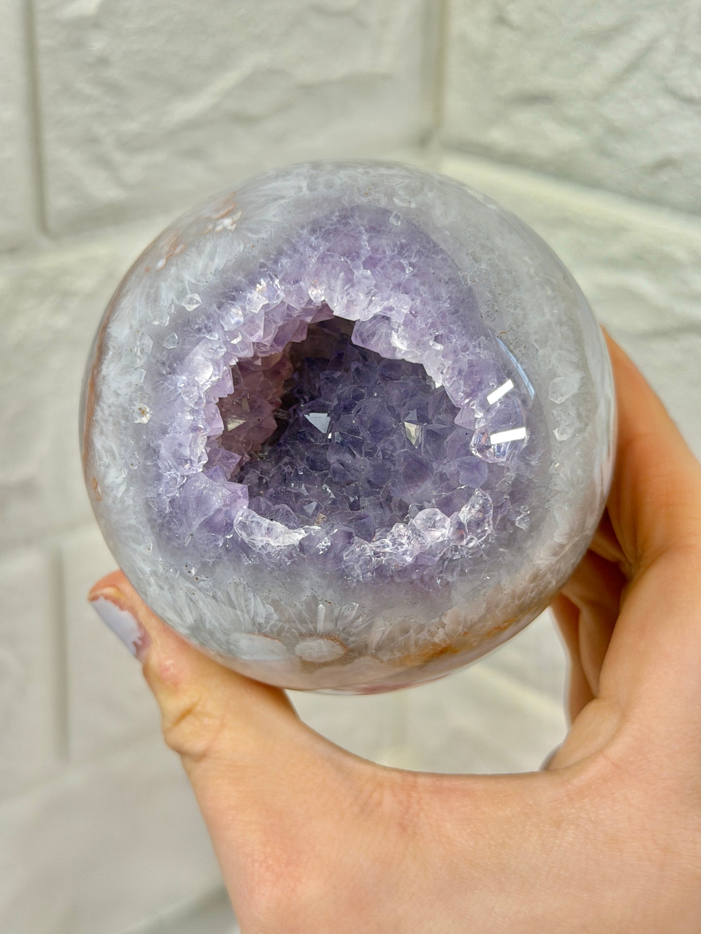 Beautiful amethyst x flower agate sphere from Brazil