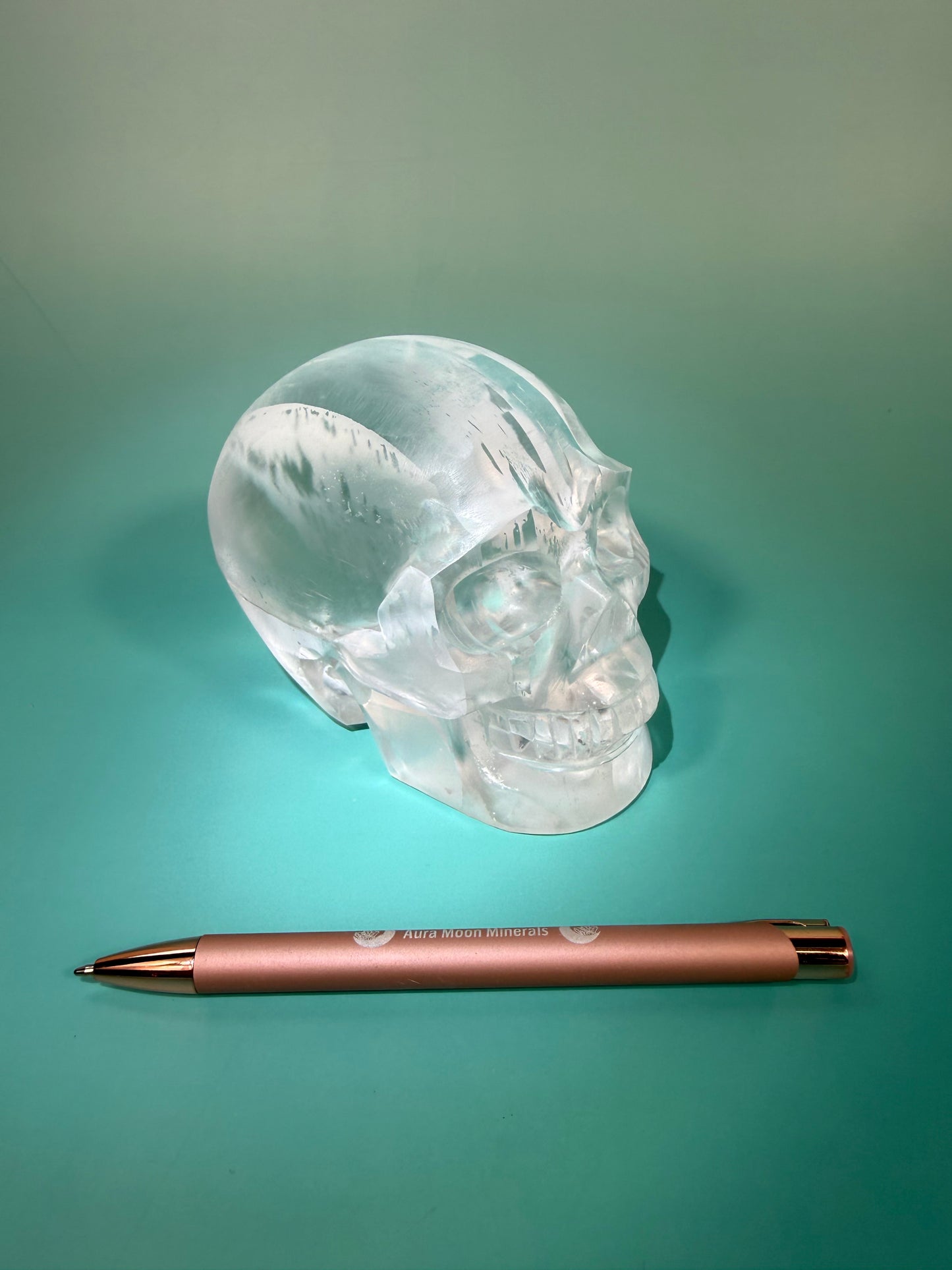 Stunning satin spar skull carving A