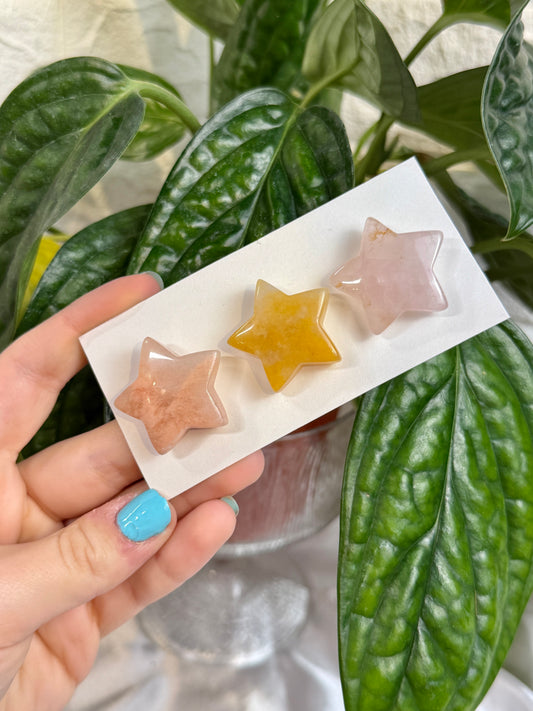 1 auramoon peach aventurine, yellow aventurine, and rose quartz star pack