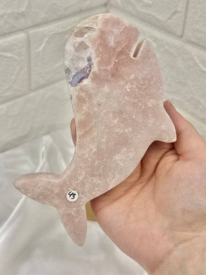Cute pink amethyst whale on stand from Brazil