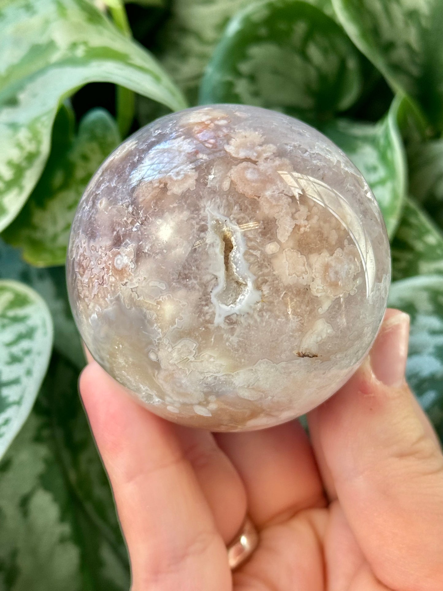 Beautiful pink amethyst and flower agate sphere K